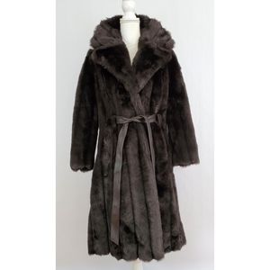 Halle's Vintage Brown Faux Fur Belted Coat 8 EUC